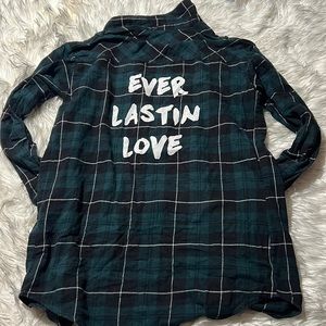 Forever 21 Women Size Medium Dark Green Plaid Flannel Jacket Ever Lasting Love